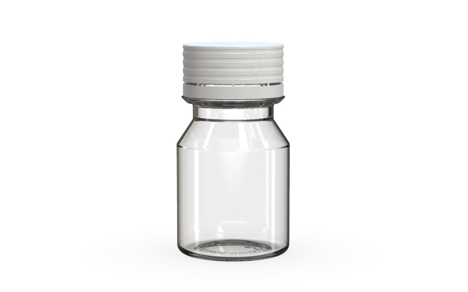 Spiral CR - Shot Bottle 30ML Stubby - Clear Natural with Opaque White Cap Clear Natural / Opaque White