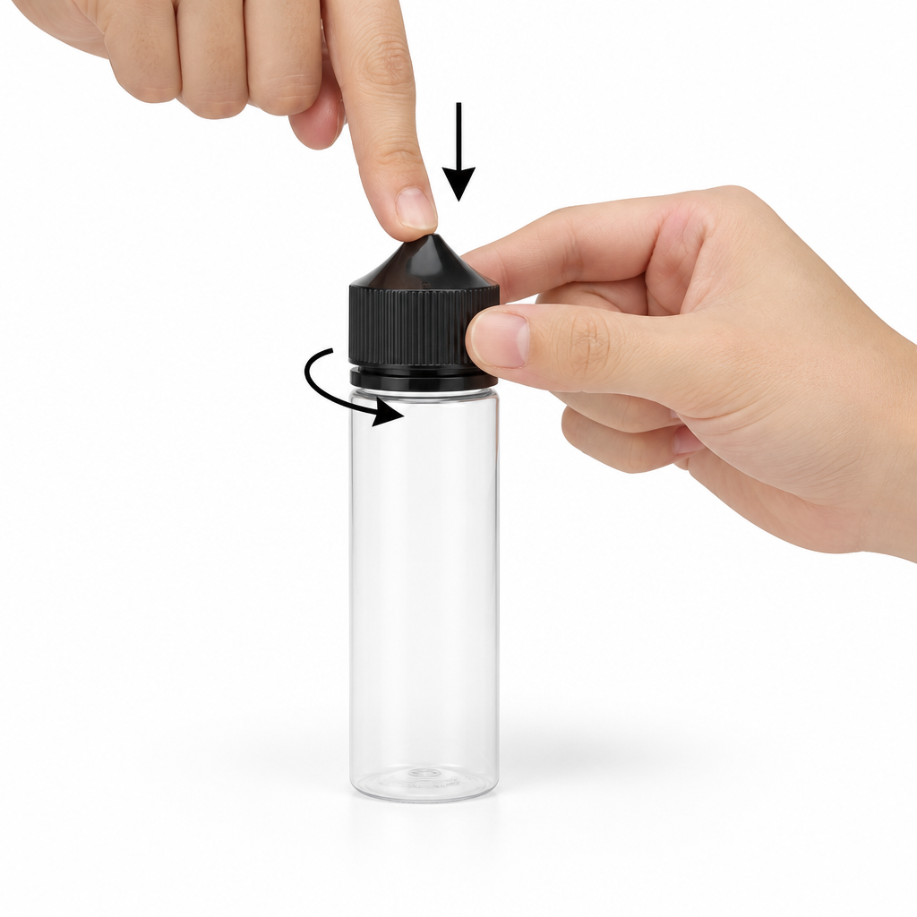 Step 2: turn a Chubby Gorilla unicorn bottle cap counter clockwise while pressing down